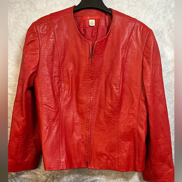 Anne Klein Jackets & Blazers - Anne Klein women’s leather jacket red full zip no collar size 20w snake print